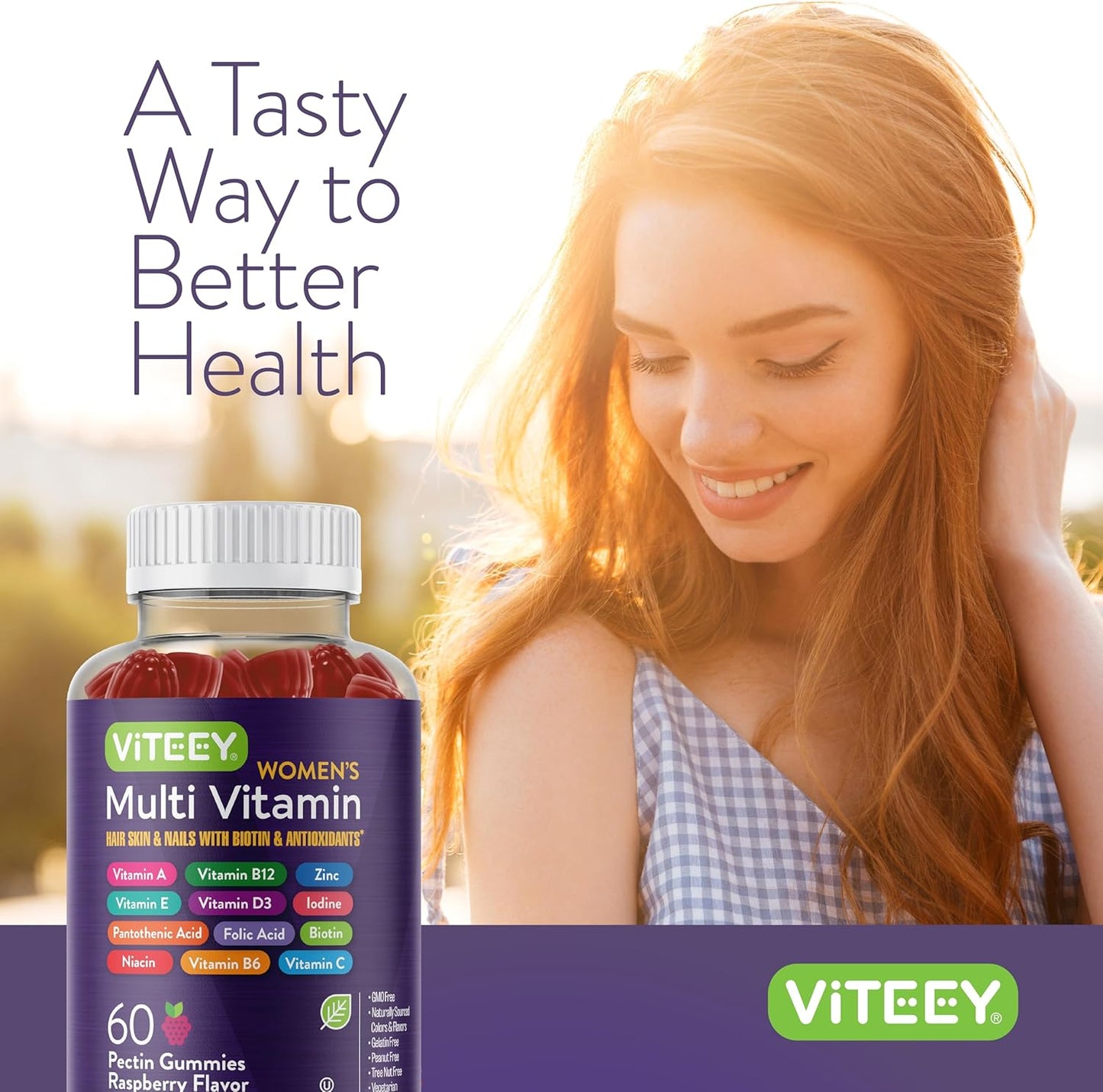 Viteey Women's Immune Support Multivitamin Gummies - 12 Essential Daily Vitamins & Minerals - Vegetarian Raspberry Flavor