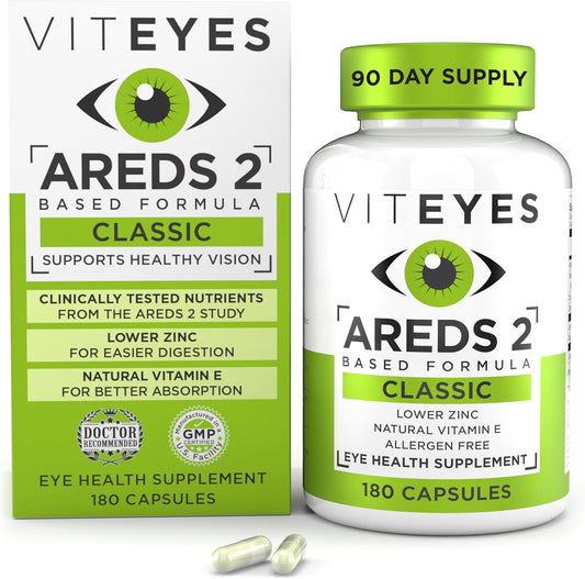 Viteyes AREDS 2 Eye Vitamins for Macular Support, Allergen Free Capsules with Natural Ingredients - 180 Ct Made in USA