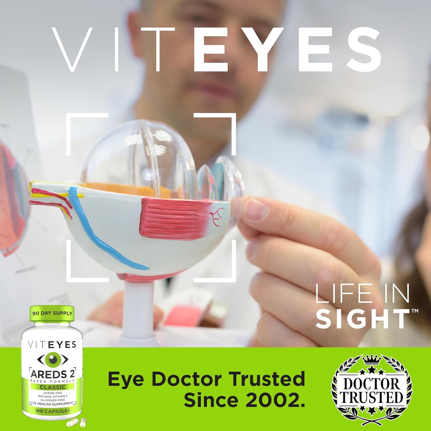 Viteyes AREDS 2 Eye Vitamins for Macular Support, Allergen Free Capsules with Natural Ingredients - 180 Ct Made in USA