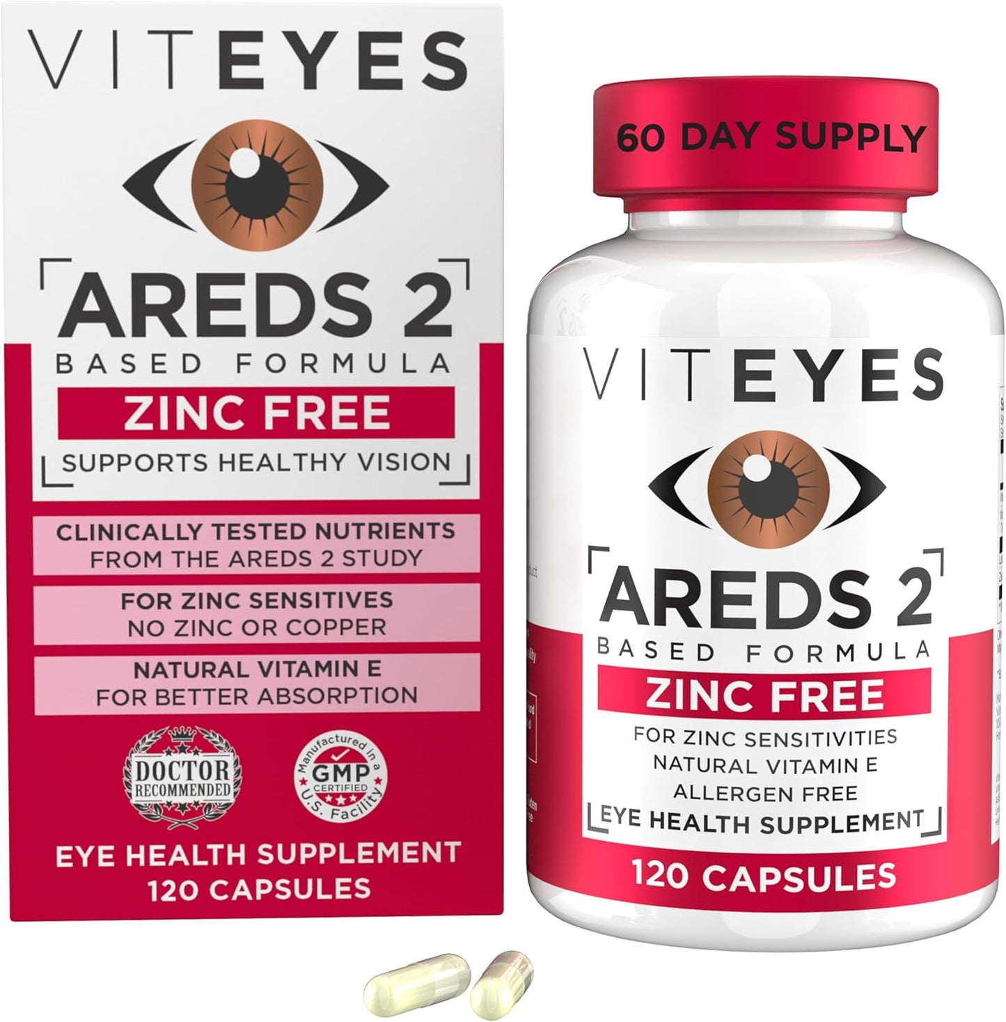 Viteyes Macular Support Capsules with Vitamin E, Vitamin C, Lutein & Zeaxanthin - No Zinc or Copper - 120 Ct - Made in USA