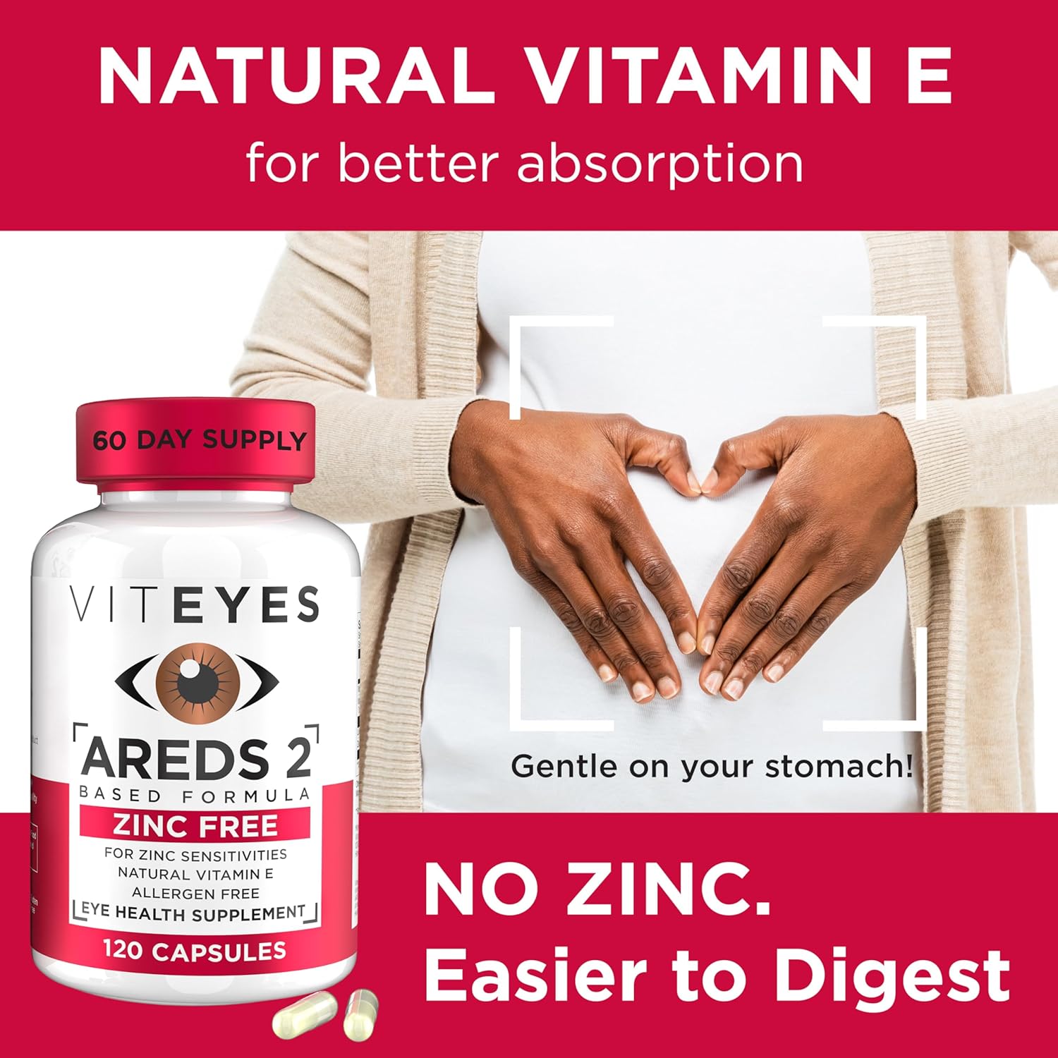 Viteyes Macular Support Capsules with Vitamin E, Vitamin C, Lutein & Zeaxanthin - No Zinc or Copper - 120 Ct - Made in USA