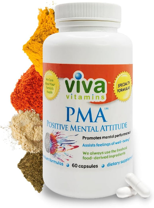 Viva Vitamins PMA Positive Mental Attitude Supplement - 60 Capsules for Mood Support and Enhancement