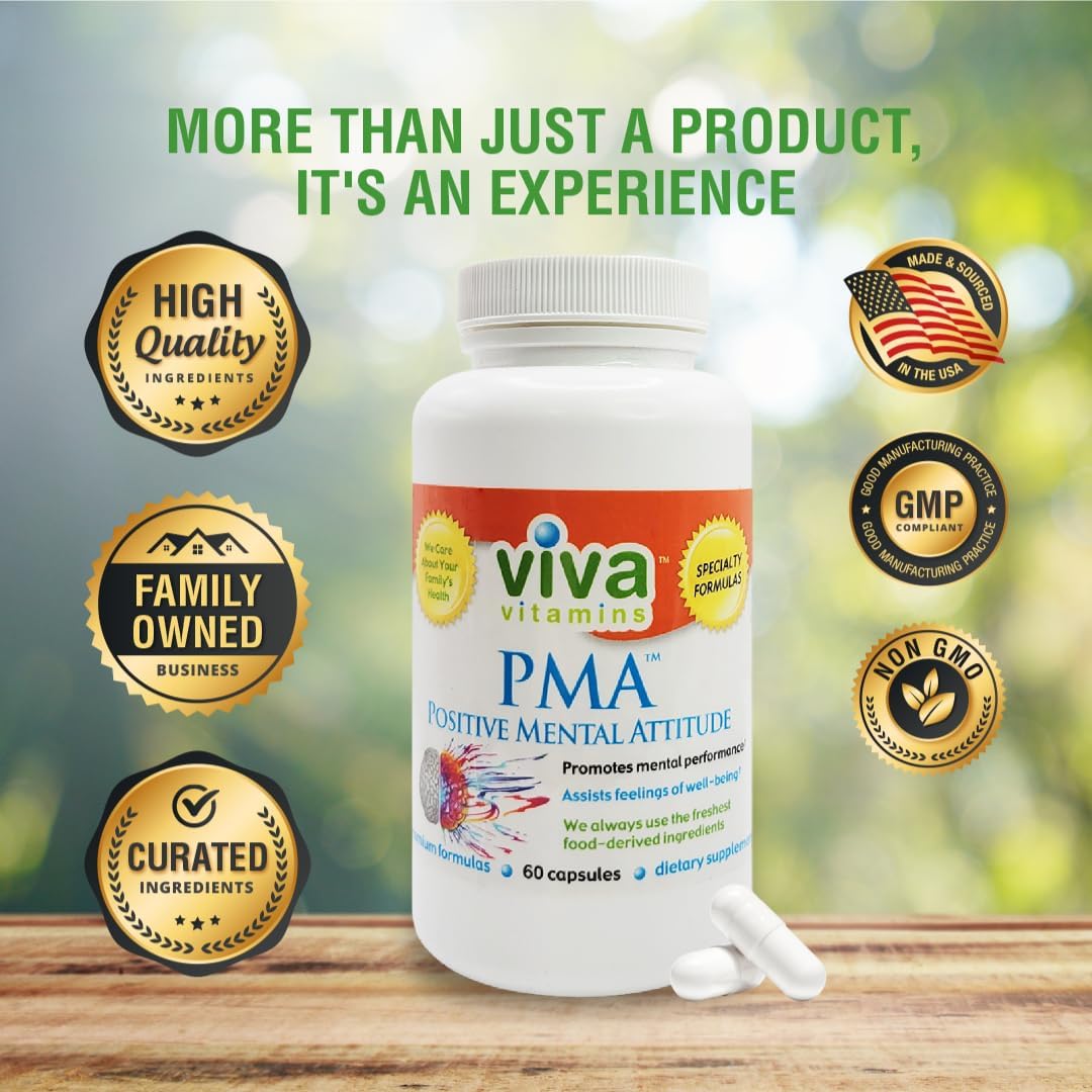 Viva Vitamins PMA Positive Mental Attitude Supplement - 60 Capsules for Mood Support and Enhancement