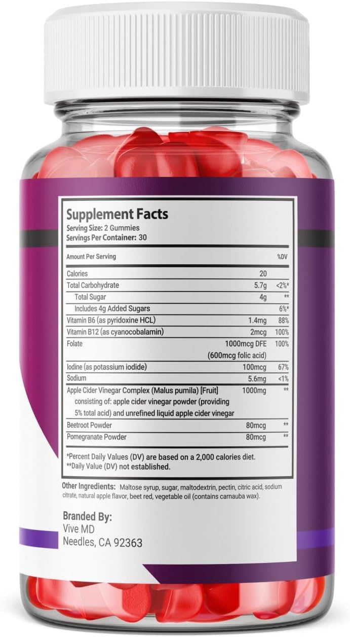 VIVE MD Premier Keto ACV Gummies - Maximum Strength Formula with Apple Cider Vinegar 1000MG, Vitamin B12, Folate, Beet Root - 2 Pack