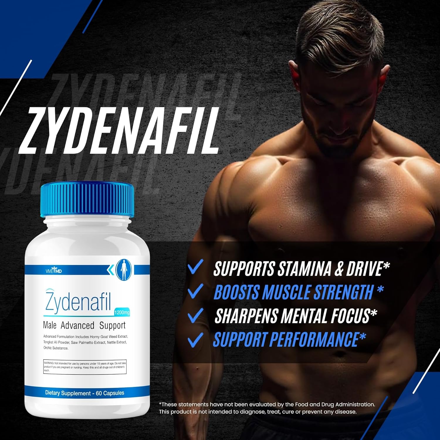 VIVE MD Zydenafil Male Pills 1200mg with Tongkat Ali, Saw Palmetto, Horny Goat Weed - Maximum Strength Formula for Men - 2 Pack Reviews