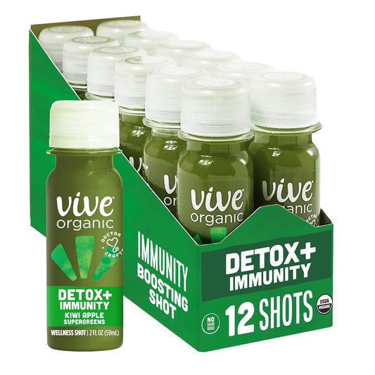 Vive Organic Detox + Immunity Dual-Boost Shot, Superfood Veggie Blend, Organic Juice, Gluten Free, Vegan, 2 Fl Oz (12 Pack)