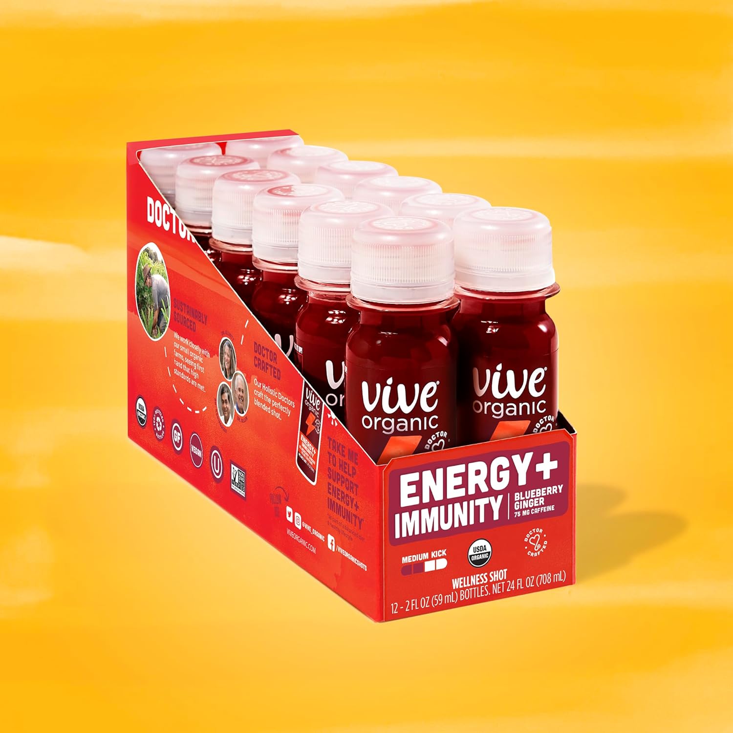 Vive Organic Energy Shot with Ashwagandha and Green Tea, Immune Support & Energy Boost, Vegan & Gluten-Free, Pack of 12