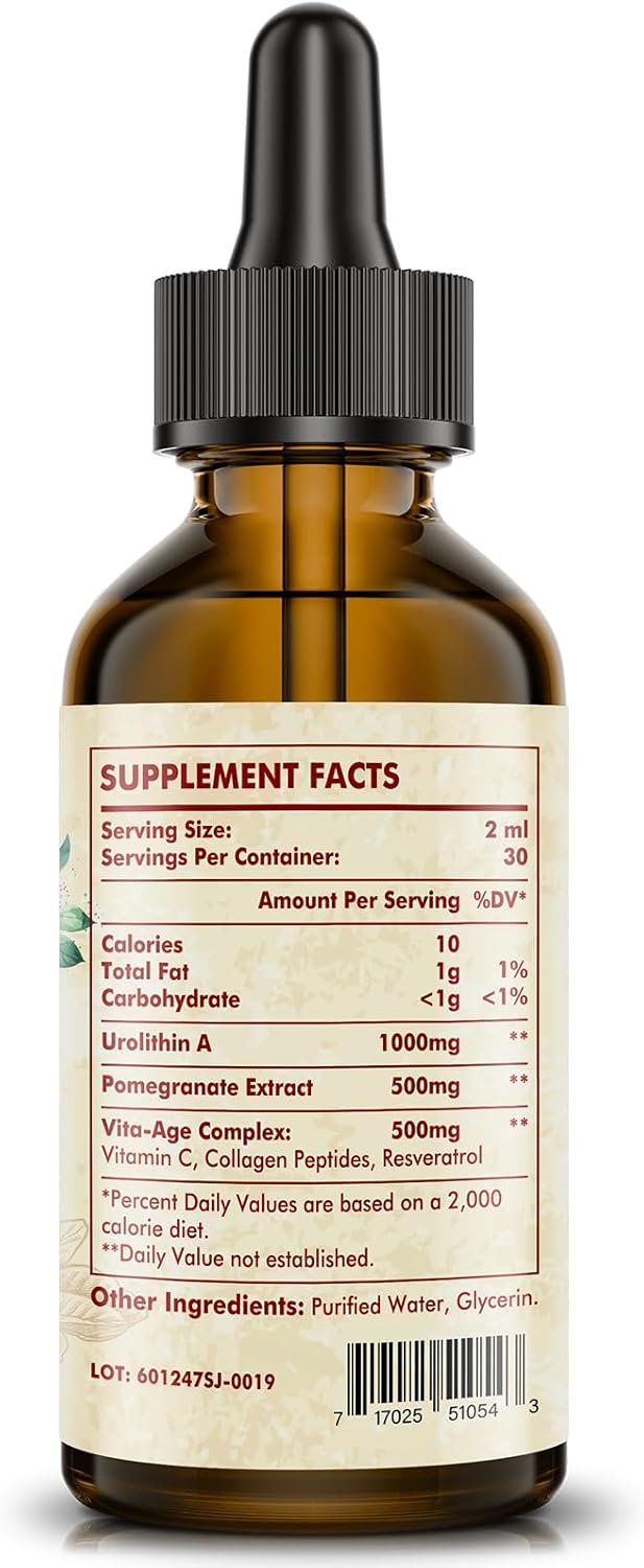 ViveSano Urolithin A Liquid Drops - 2000MG, 60ML (2 Fl Oz) - Natural Antioxidant Supplement