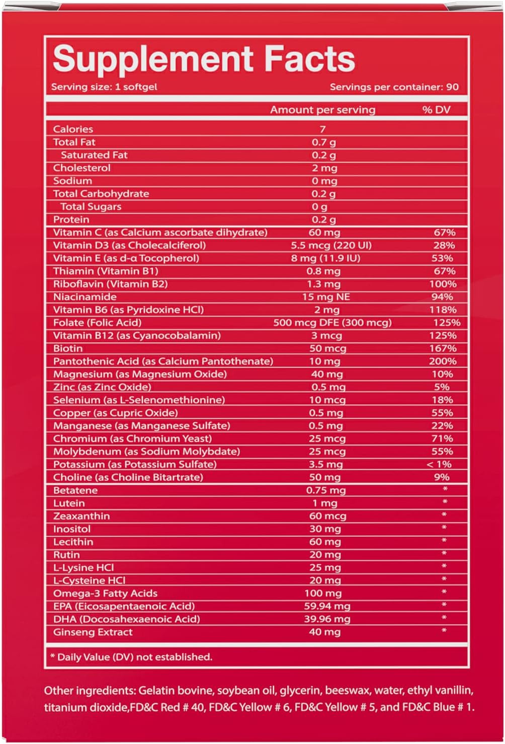 Vivioptal Active Softgels - 90 Count with Ginseng, Omega 3, Multivitamin & Multimineral - Gluten Free German Formula