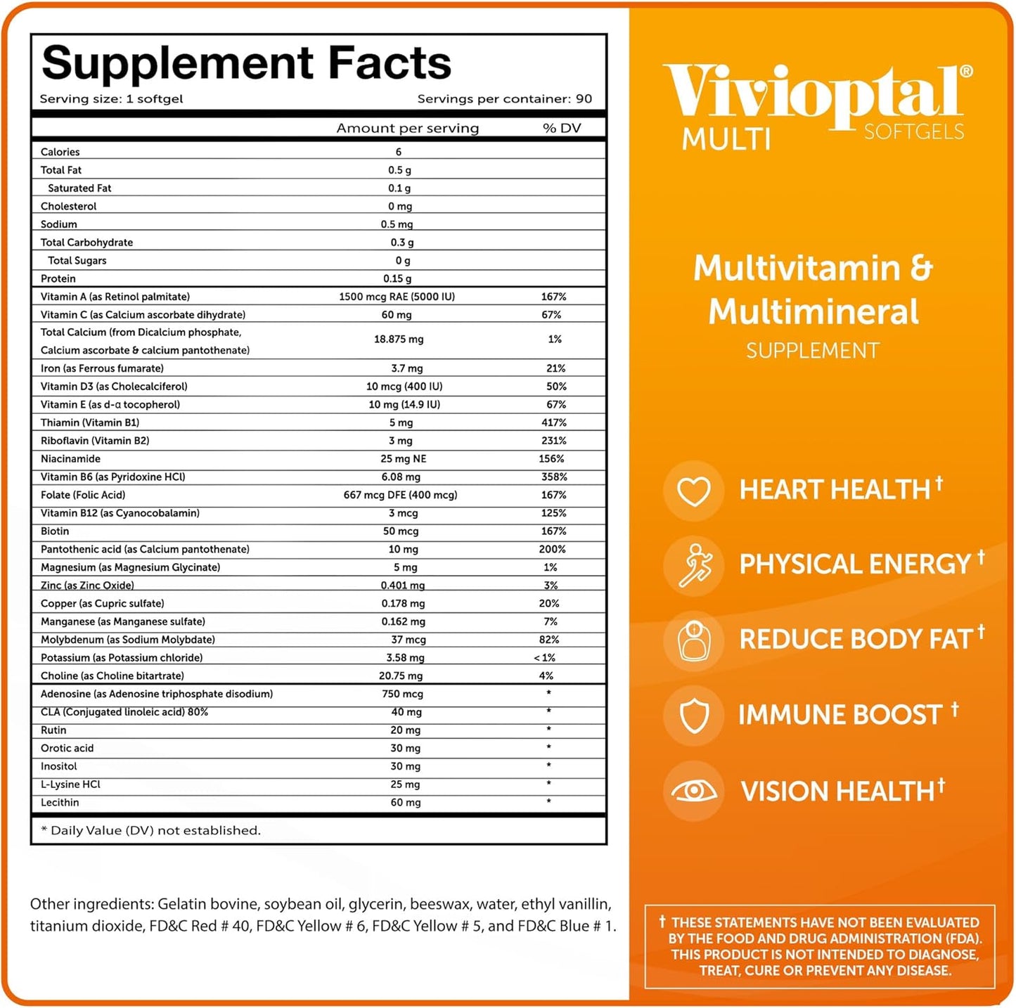 Vivioptal Multi Softgels - 90 Count Multivitamin & Multimineral, Gluten Free German Formula