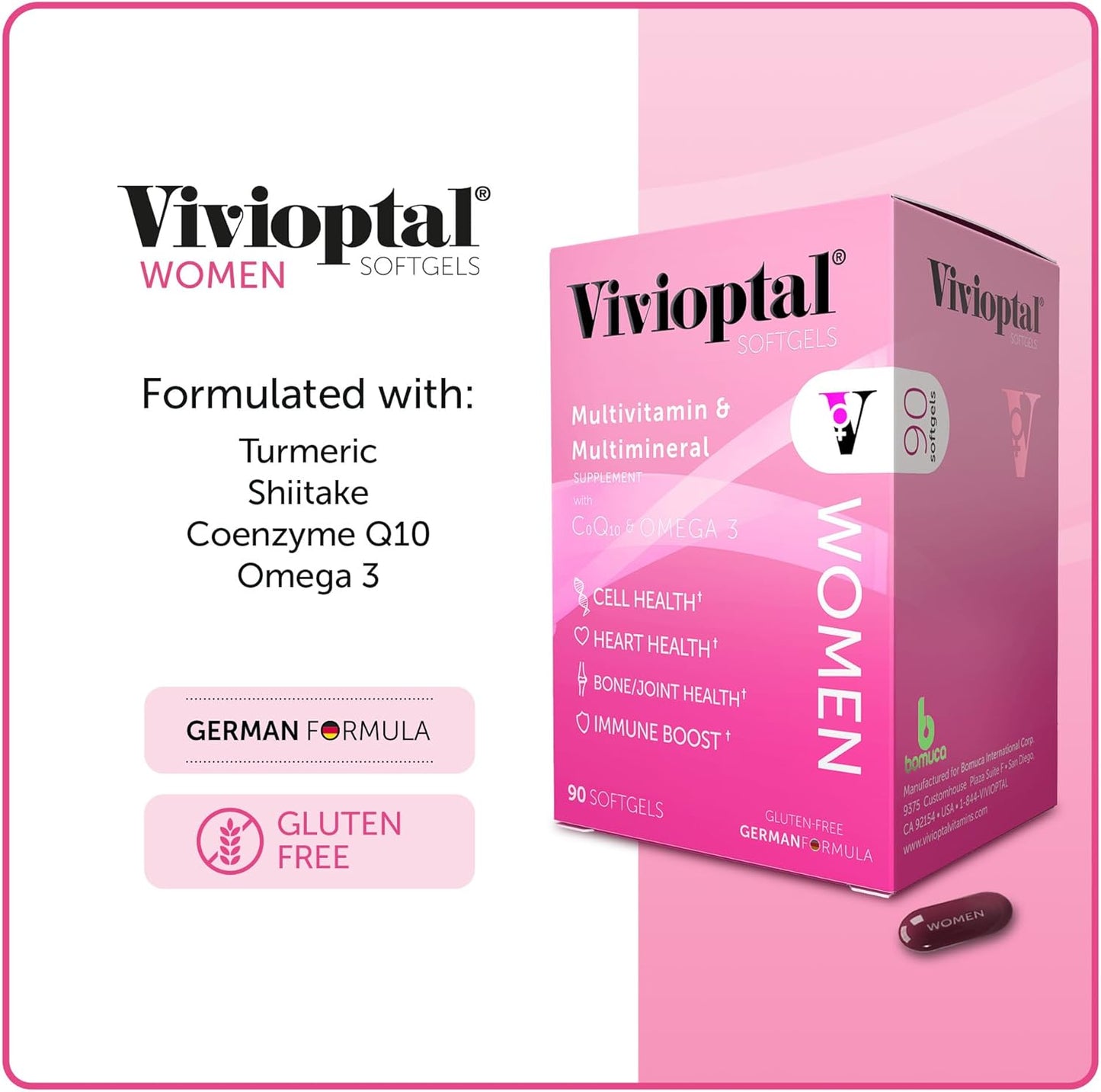 Vivioptal Women Multivitamin with CoQ10 & Omega-3 - 90 Capsules, Gluten Free German Formula