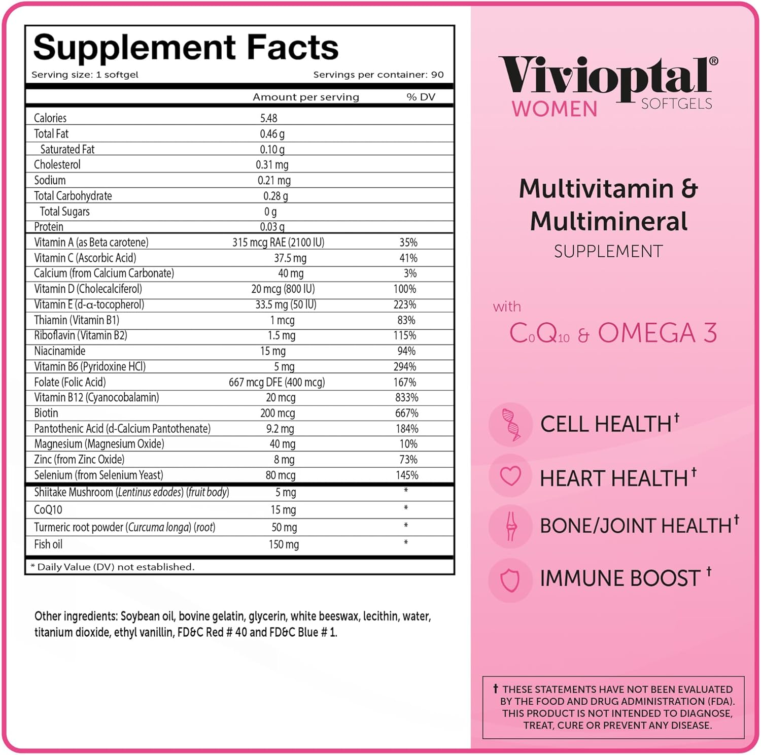 Vivioptal Women Multivitamin with CoQ10 & Omega-3 - 90 Capsules, Gluten Free German Formula