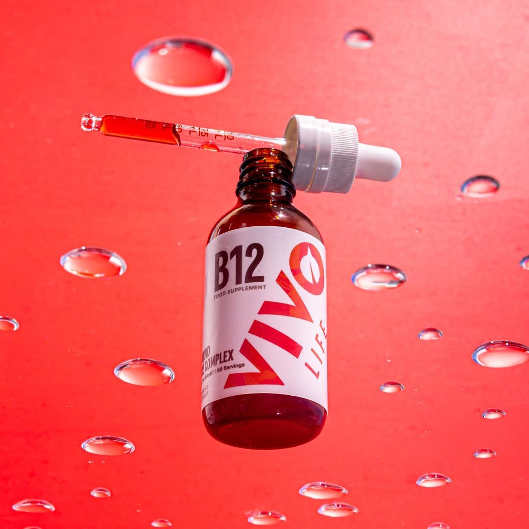 Vivo Life Liquid Vitamin B12 Complex Supplement, 60ml - High Potency Orange Flavor Drops, 60 Servings