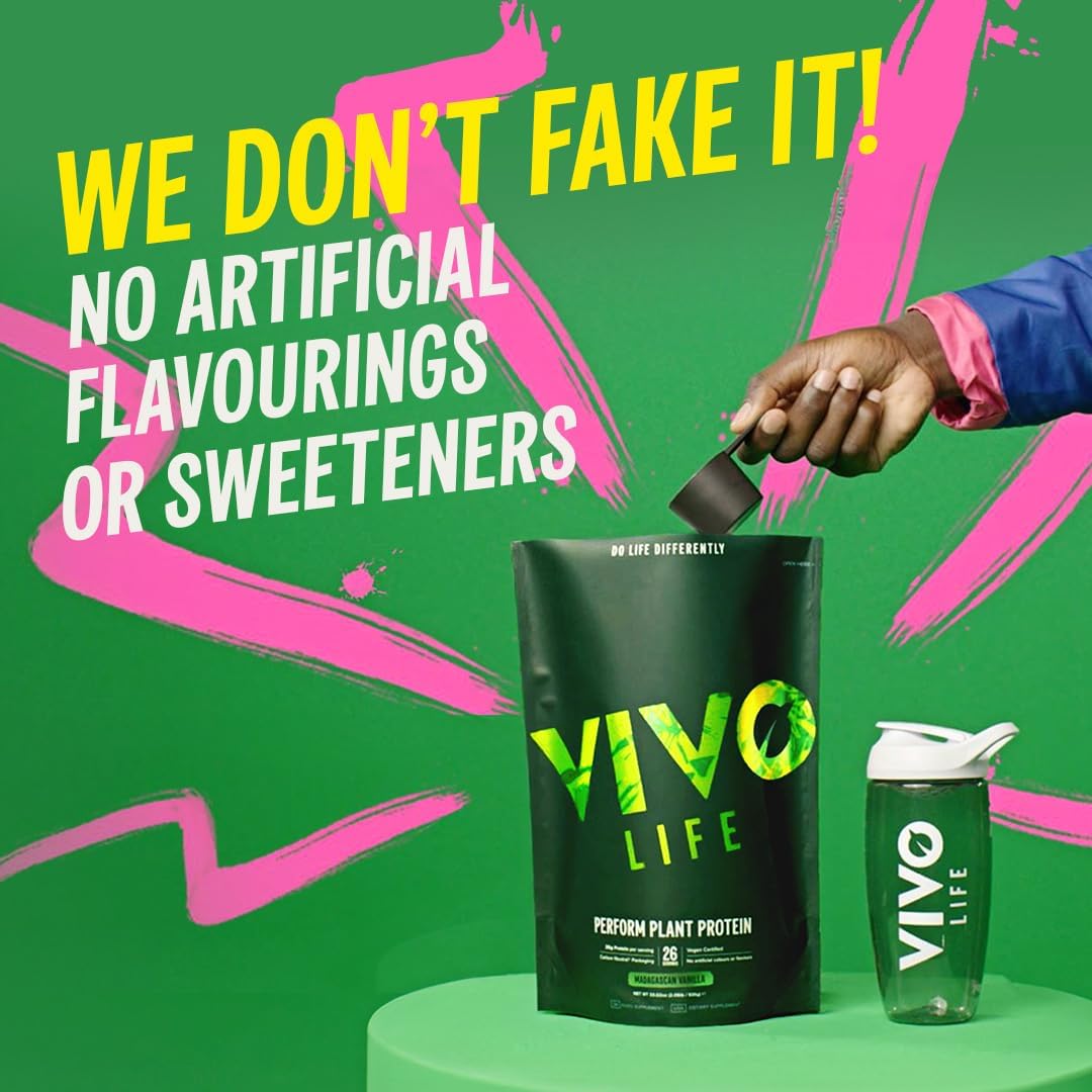 Vivo Life Perform Plant Protein Powder - Strawberry & Vanilla Flavor, Vegan, 26 Servings, 2.17lb, BCAA Pea &metabolism boosterBlend, Gluten & Soy Free