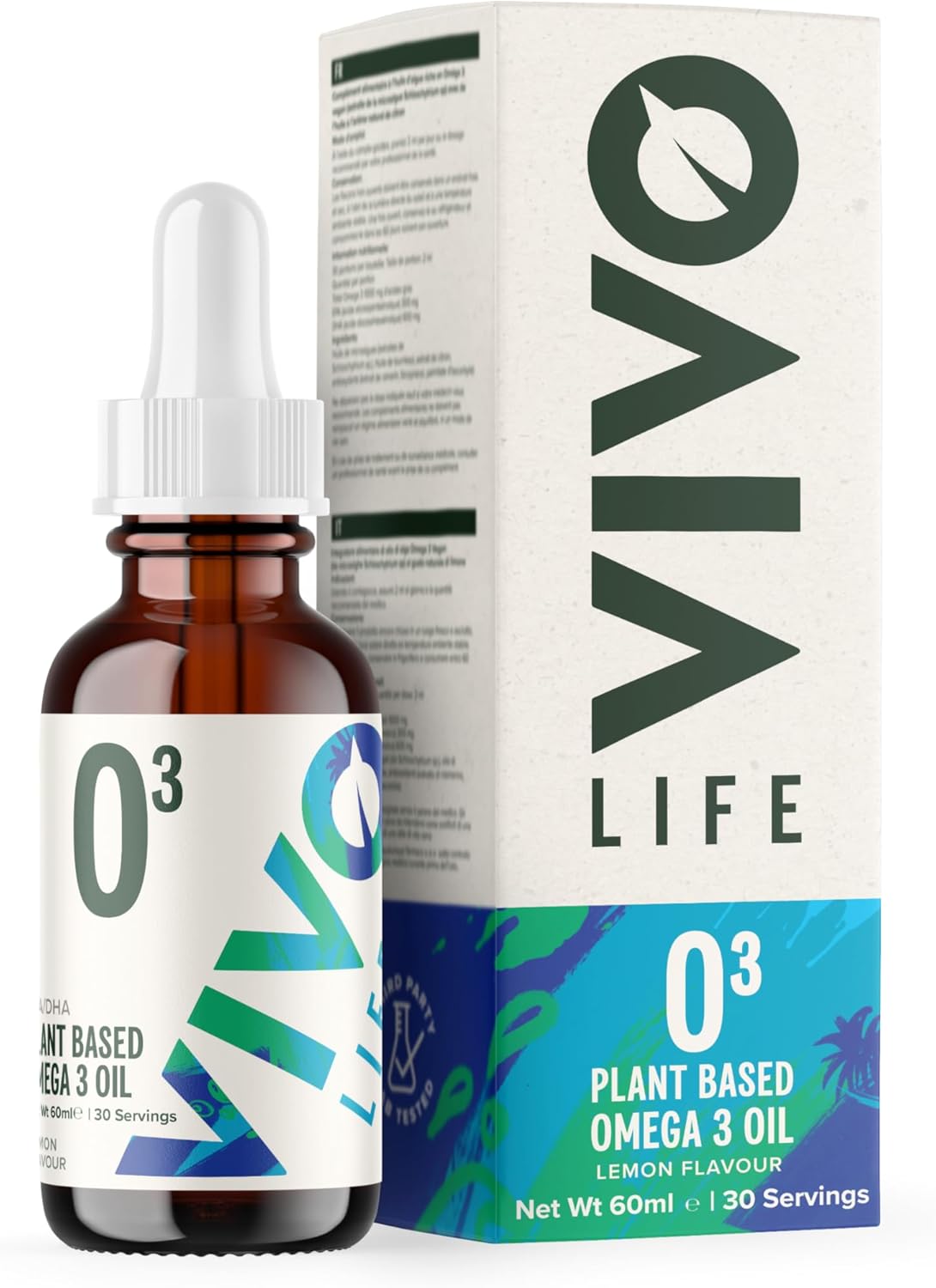Vivo Life Vegan Omega 3 Liquid Drops: Algae Source, 2.03 fl oz, 30 Servings, 300mg EPA 600mg DHA, Fresh Lemon Flavor