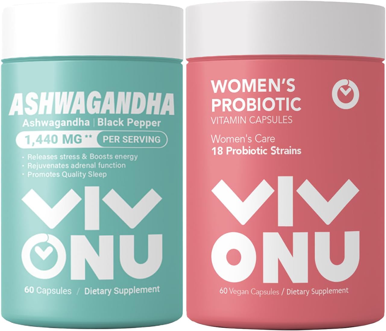 VivoNu Ashwagandha Vegan Capsules with KSM-66 Root Extract for Women - Probiotic Blend with 60 Billion CFUs
