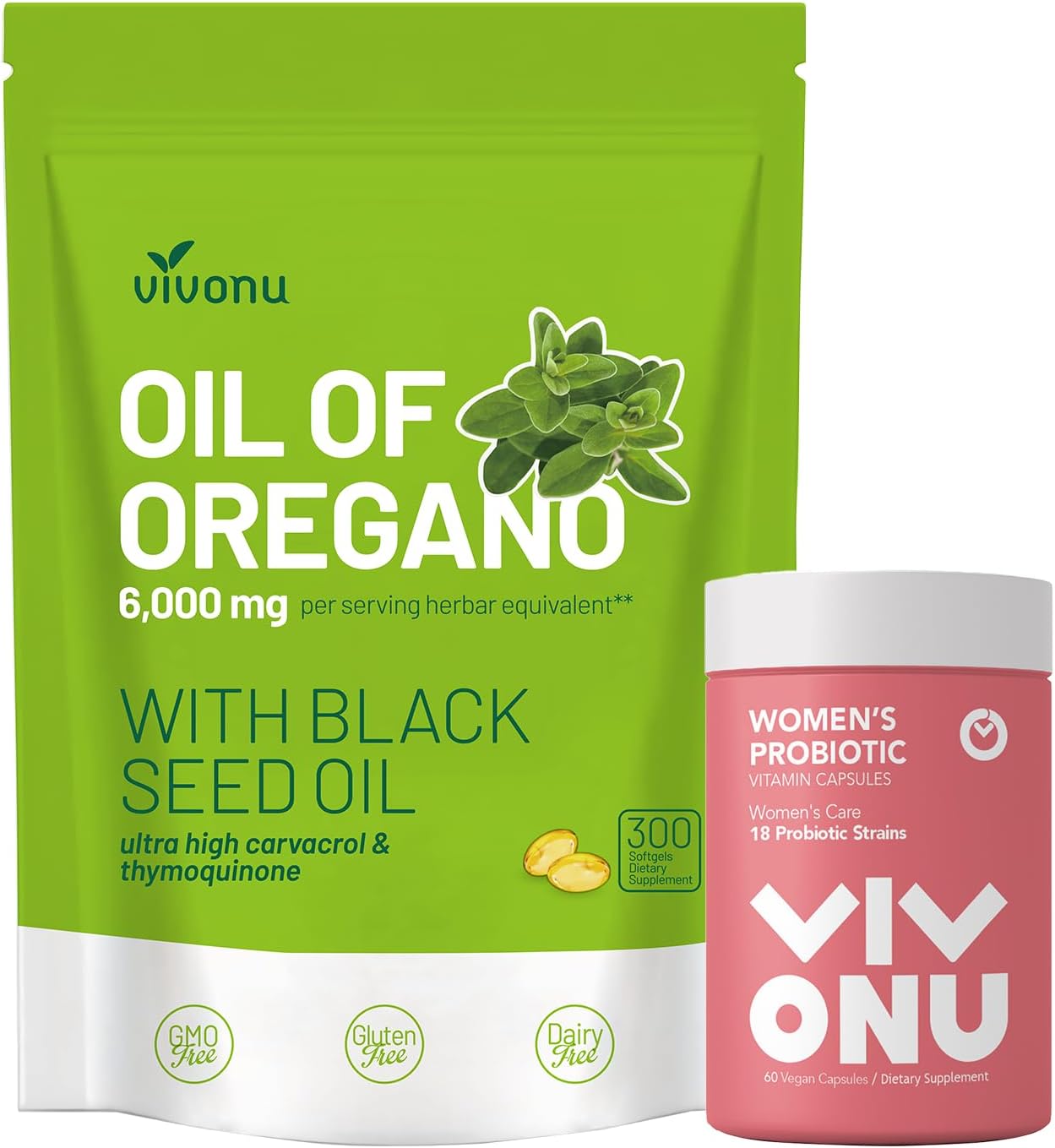 VivoNu Oil of Oregano Softgels with Black Seed Oil - Women's Probiotic Capsules, 60 Billion CFUs