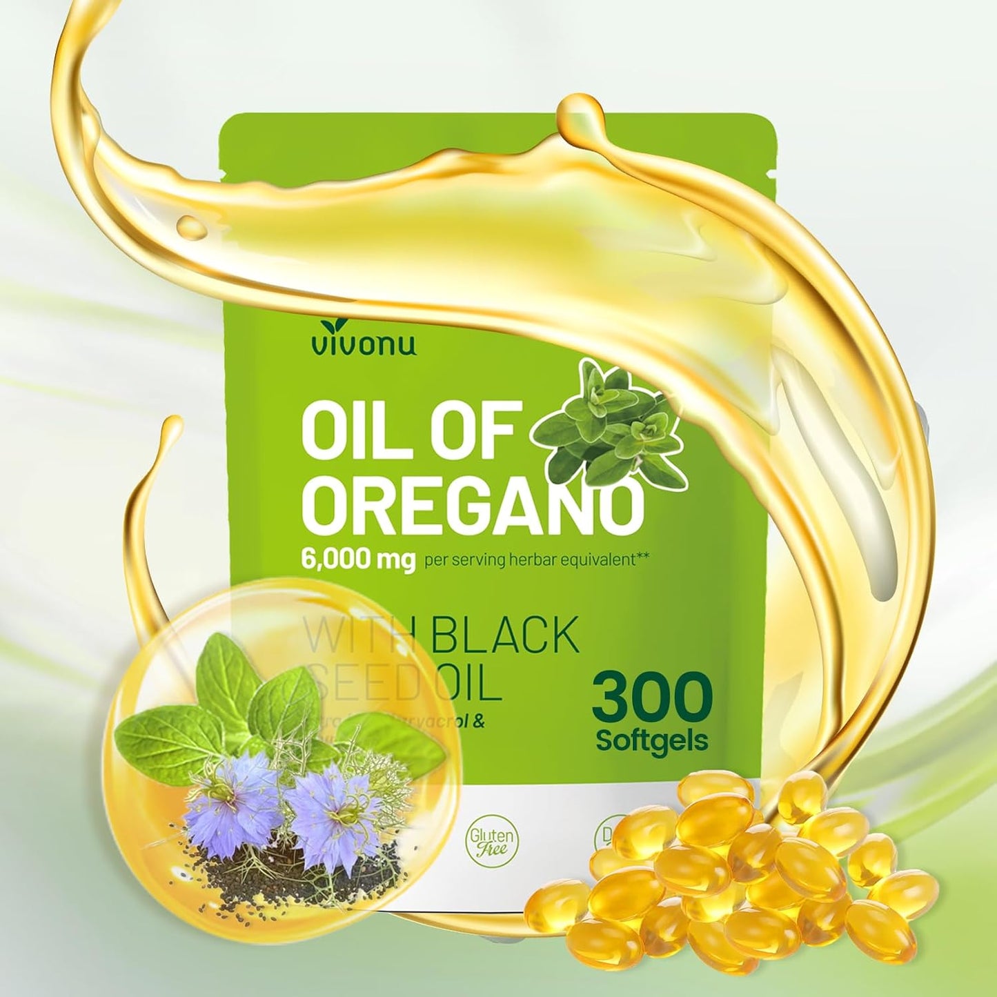 VivoNu Oil of Oregano Softgels with Black Seed Oil - Women's Probiotic Capsules, 60 Billion CFUs