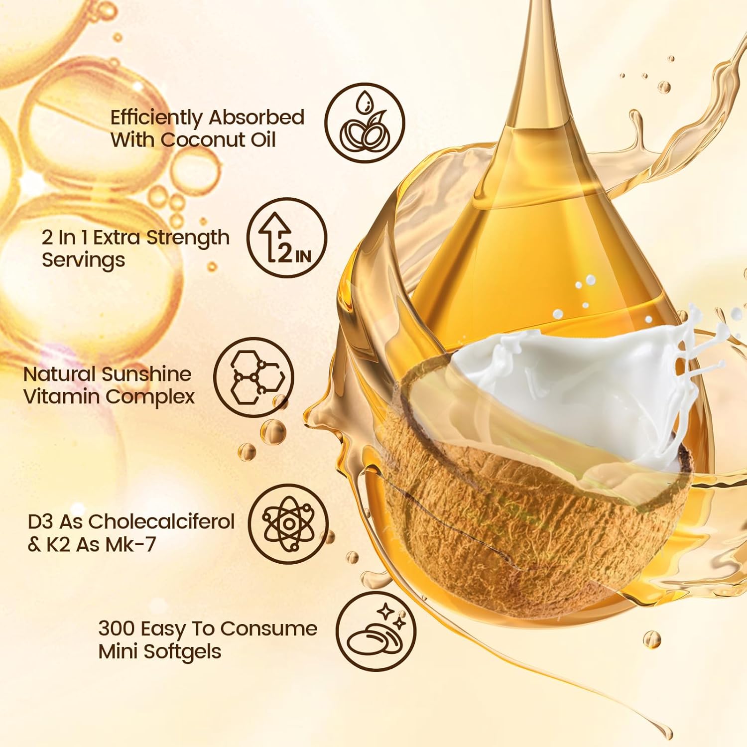 VivoNu Vitamin D3 10000 IU & K2 (MK-7) 200 mcg Softgels with Coconut Oil - 2-in-1 VIT D & K Complex for Bone, Immune, and Heart Health - 900 Softgels in 3 Bags