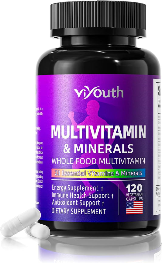 VIYOUTH Multivitamin Capsules with 13 Essential Vitamins, 9 Minerals, Ashwagandha, and Choline - Immunity Boost, Vitality, Skin Health - 120 Count