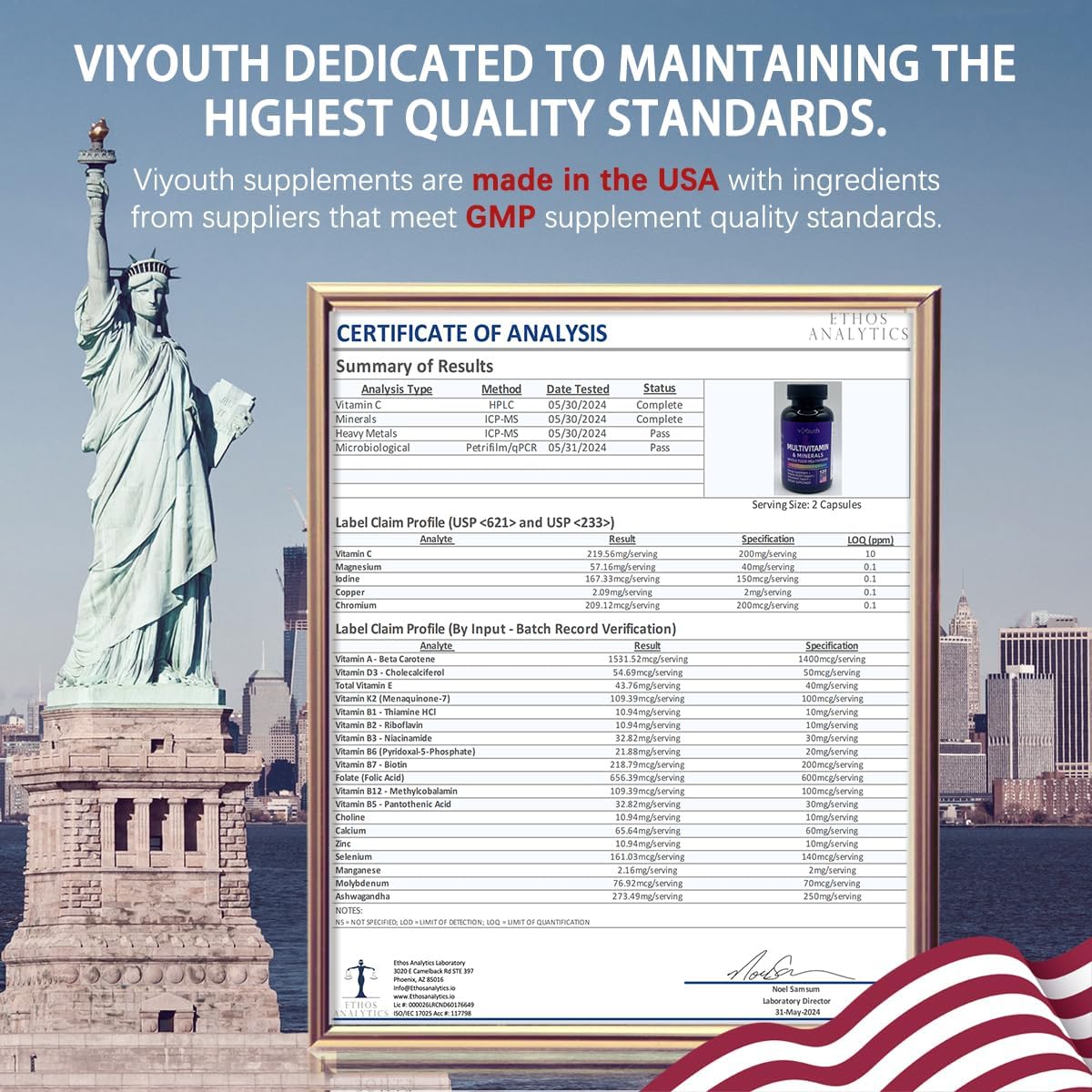 VIYOUTH Multivitamin Capsules with 13 Essential Vitamins, 9 Minerals, Ashwagandha & Choline for Immunity, Vitality, & Skin Health - 120 Count