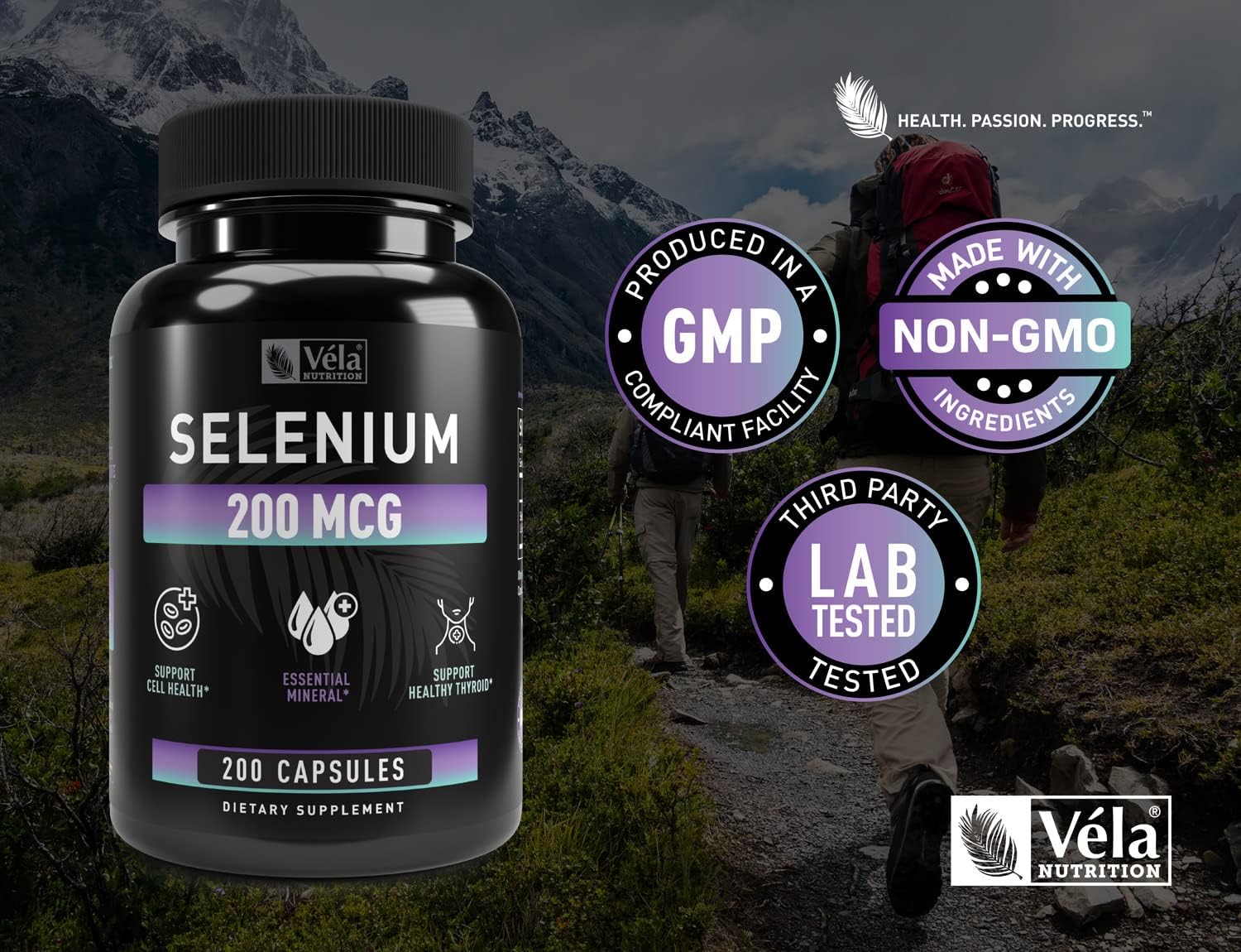 Véla Selenium Capsules 200mcg - Antioxidant, Immune, Reproductive, Thyroid Support - Non-GMO - 200 Capsules, 3rd Party Tested