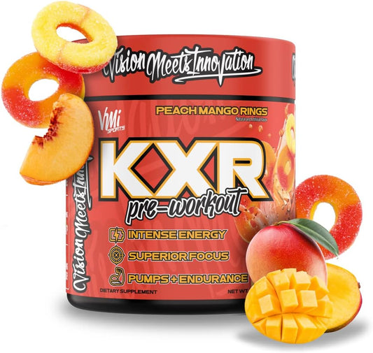 VMI Sports K-XR Peach Mango Rings Pre-Workout Energy Powder - Creatine Free Formula for Enhanced Performance & Endurance - 30 Servings - BoostGo Australia