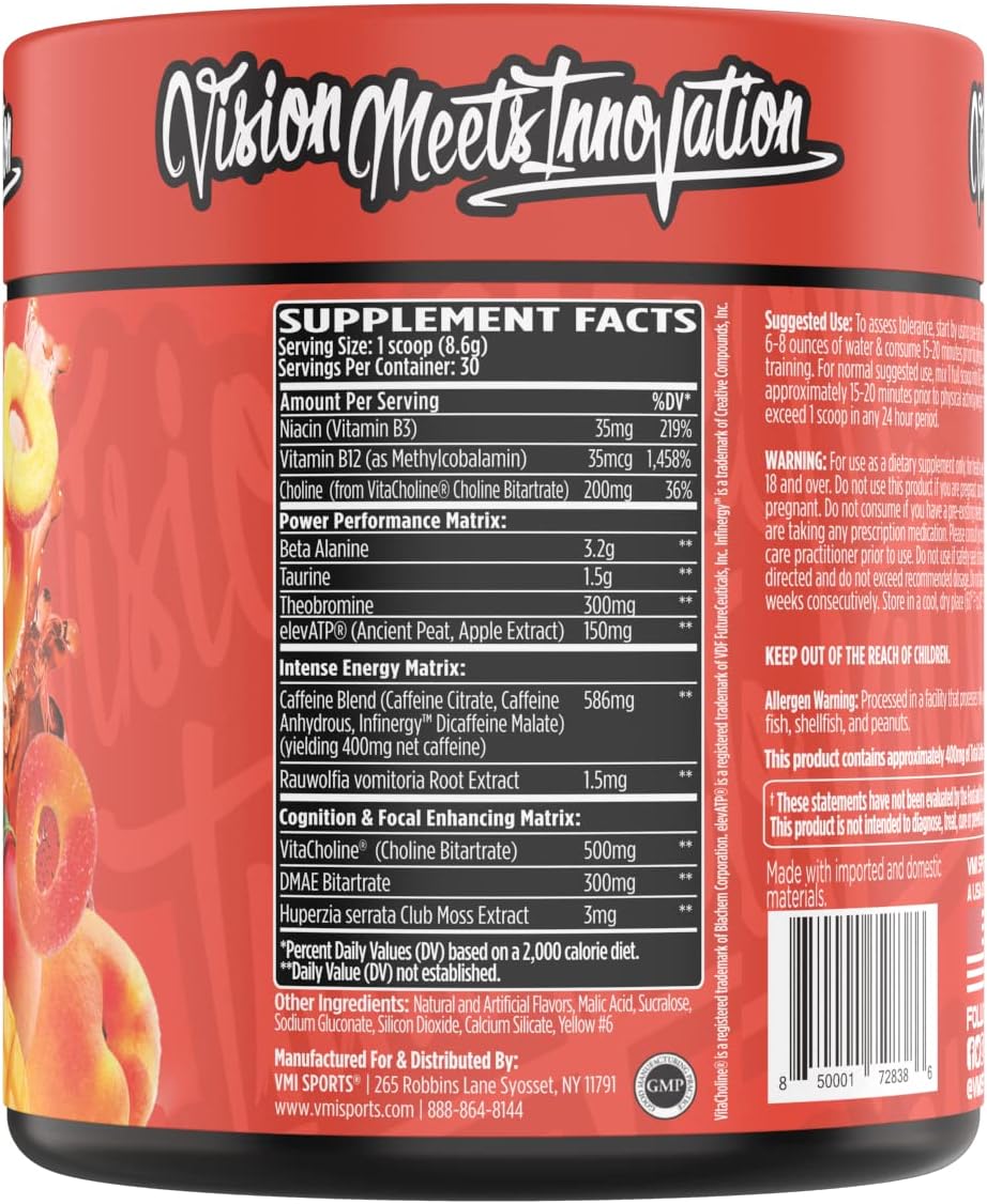VMI Sports K-XR Peach Mango Rings Pre-Workout Energy Powder - Creatine Free Formula for Enhanced Performance & Endurance - 30 Servings - BoostGo Australia