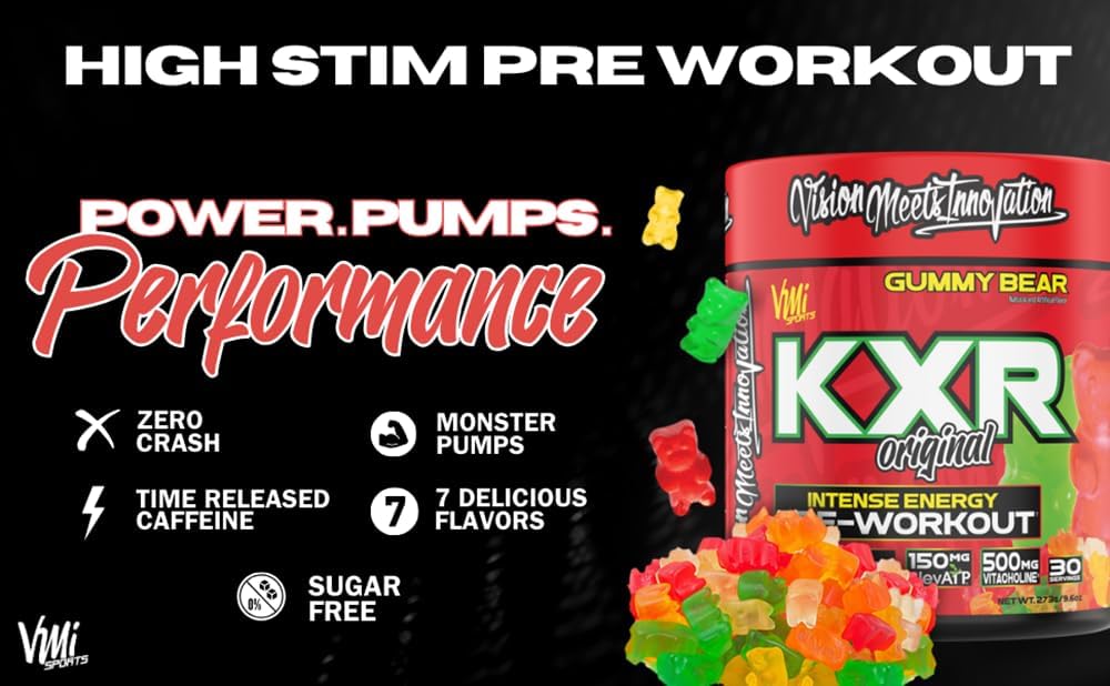 VMI Sports K-XR Peach Mango Rings Pre-Workout Energy Powder - Creatine Free Formula for Enhanced Performance & Endurance - 30 Servings - BoostGo Australia