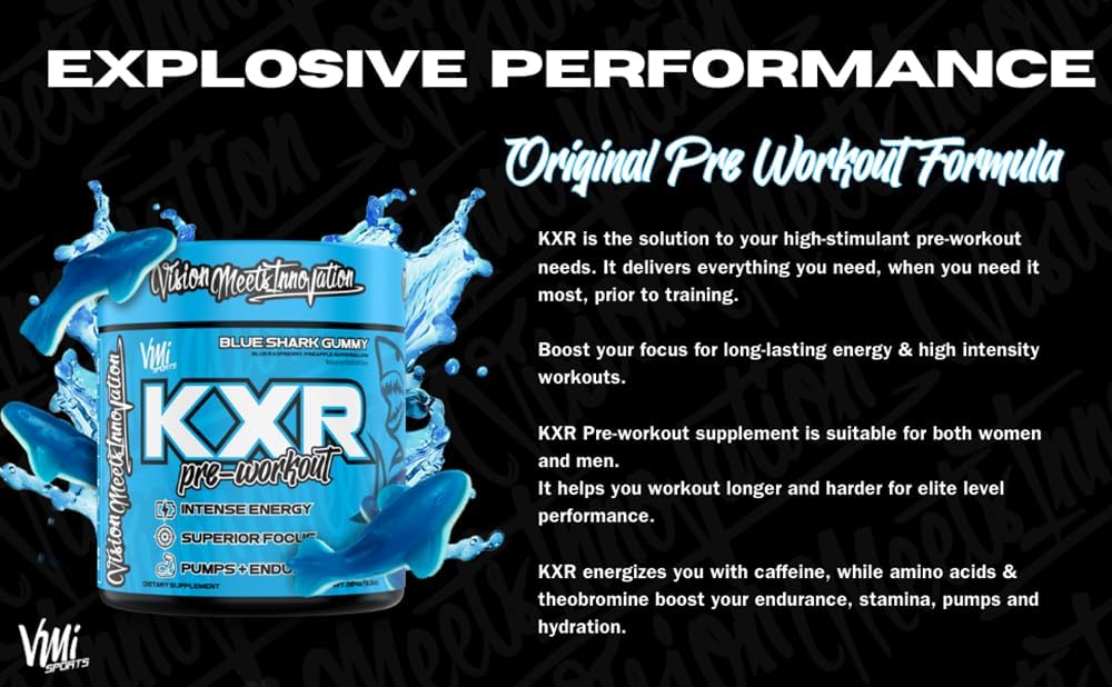 VMI Sports K-XR Peach Mango Rings Pre-Workout Energy Powder - Creatine Free Formula for Enhanced Performance & Endurance - 30 Servings - BoostGo Australia