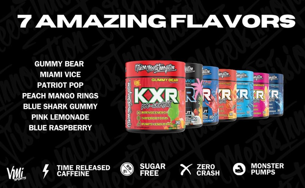 VMI Sports K-XR Peach Mango Rings Pre-Workout Energy Powder - Creatine Free Formula for Enhanced Performance & Endurance - 30 Servings - BoostGo Australia