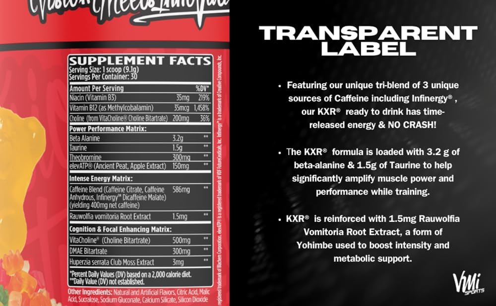 VMI Sports K-XR Peach Mango Rings Pre-Workout Energy Powder - Creatine Free Formula for Enhanced Performance & Endurance - 30 Servings - BoostGo Australia
