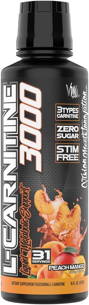 VMI Sports L-Carnitine 3000 Liquid Supplement - Peach Mango Flavor, 16 fl. oz. - Zero Calorie, Zero Sugar, Keto Friendly - 31 Servings for Men and Women