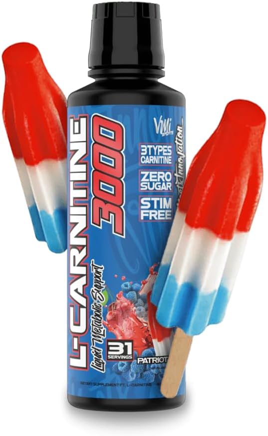 VMI Sports L-Carnitine 3000 Liquid Supplement | 3000mg Carnitine | Zero Calorie Zero Sugar Keto Friendly | Great Tasting Patriot Pop Flavor | 31 Servings | 16 fl oz Bottle for Men and Women