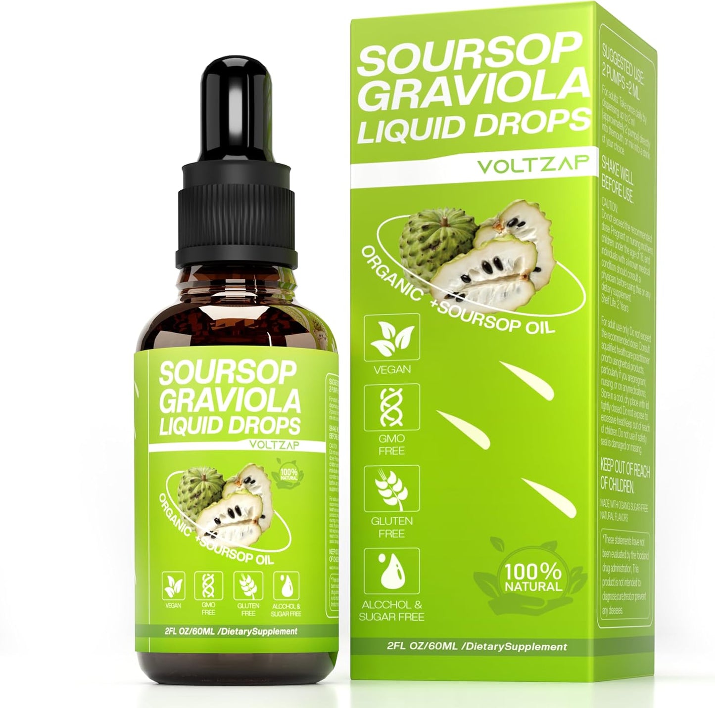 VOLTZAP Soursop Graviola Liquid Drops - Cell Regeneration Support with Sugar and Gluten-Free Formula - 2 Fl Oz