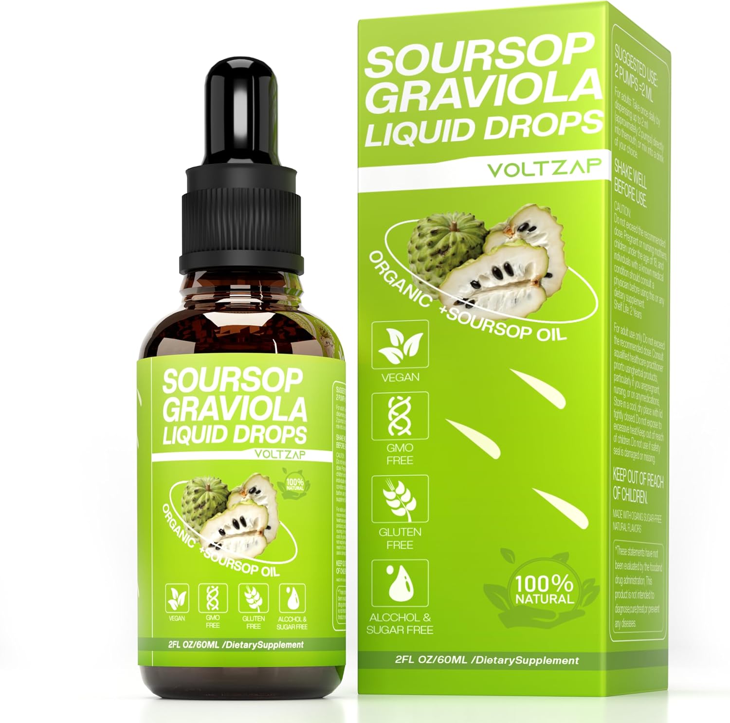 VOLTZAP Soursop Graviola Liquid Drops - Cell Regeneration Support with Sugar and Gluten-Free Formula - 2 Fl Oz