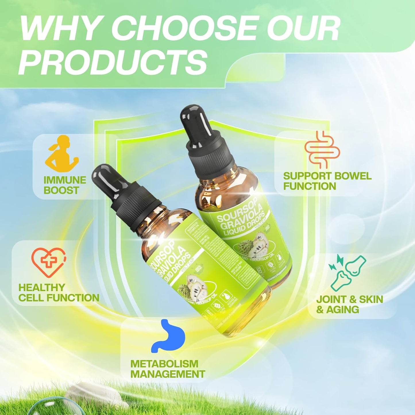 VOLTZAP Soursop Graviola Liquid Drops - Cell Regeneration Support with Sugar and Gluten-Free Formula - 2 Fl Oz