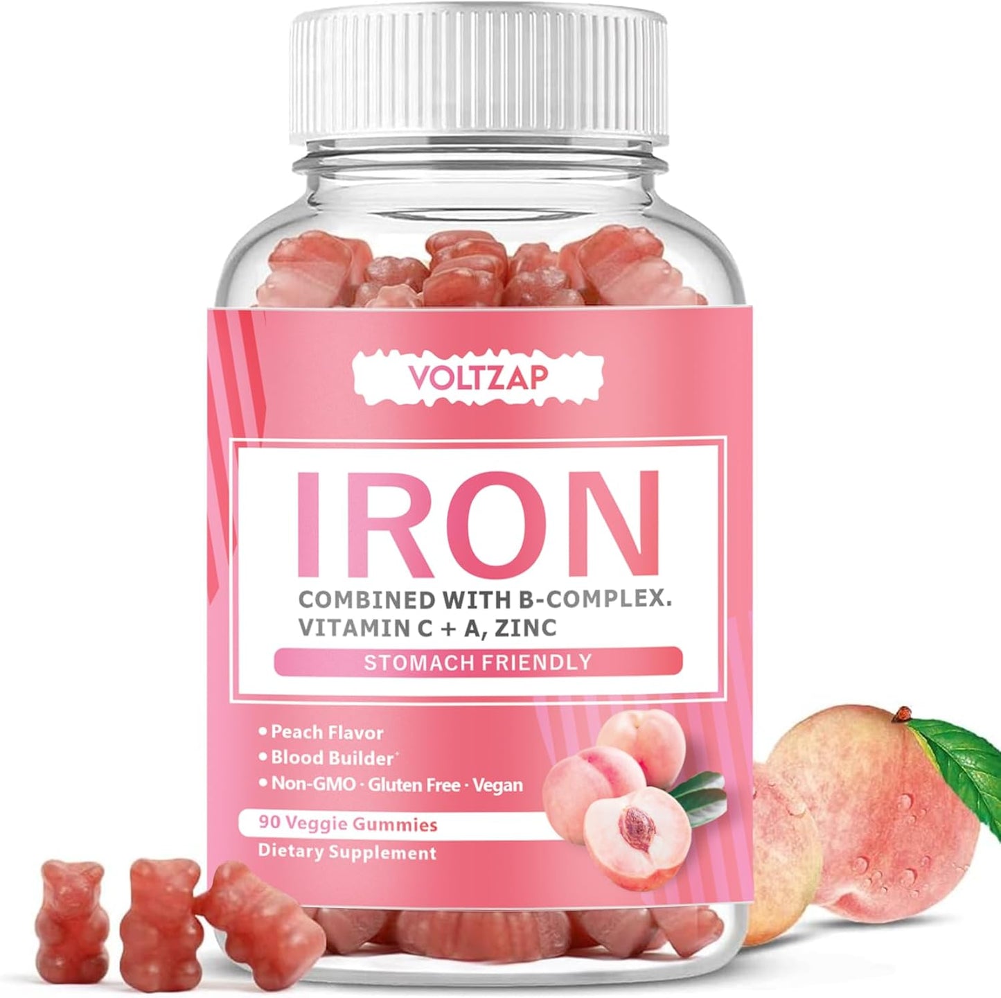 VOLTZAP Vegan Iron Gummies - Natural Iron Supplement for Energy & Immune Support