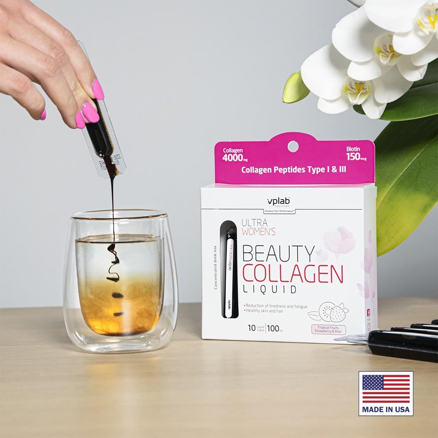 VPLab Women's Beauty Bundle: Multivitamin Caplets & Liquid Collagen - Biotin, Iron, Vitamin B, D, C & Zinc - 90 Caplets + 10 Tubes - Daily Health Support