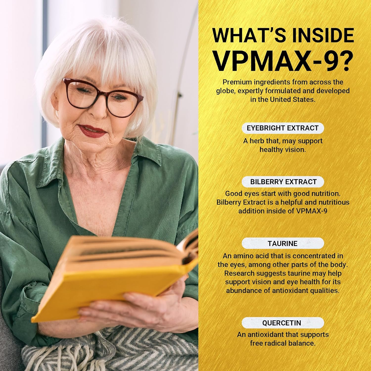 VpMax-9 Eye Vitamins Supplement with Lutein, Lycopene, and Bilberry Extract - Pack of 3 Bottles for Sight Care and Antioxidant Support by Golden After 50