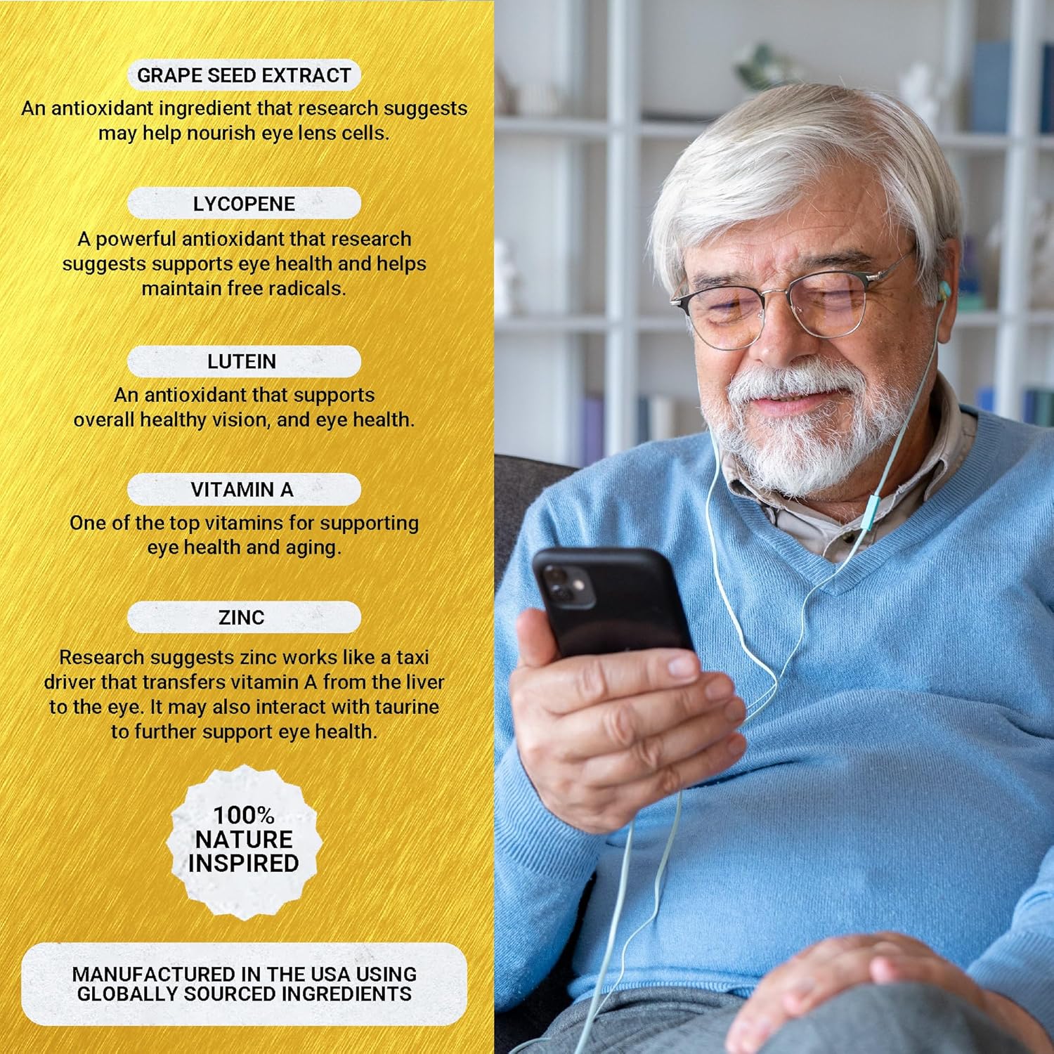 VpMax-9 Eye Vitamins Supplement with Lutein, Lycopene, and Bilberry Extract - Pack of 3 Bottles for Sight Care and Antioxidant Support by Golden After 50