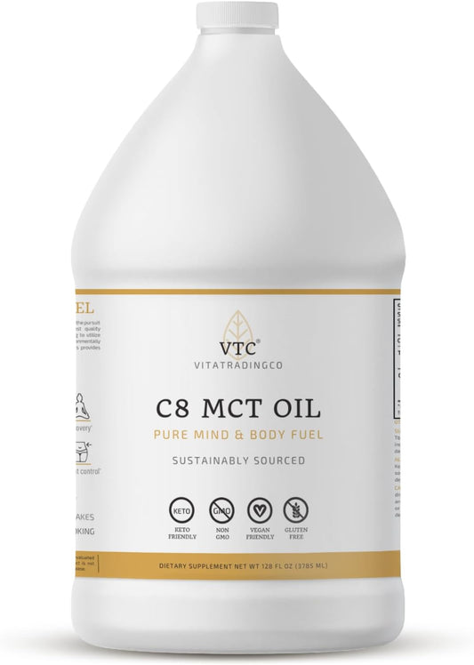 VTC VitaTradingCo. 100% Pure C8 MCT Oil - Clean Energy Source, Sustainably Sourced - Non-GMO, Paleo, Keto - 128oz, 256 Servings