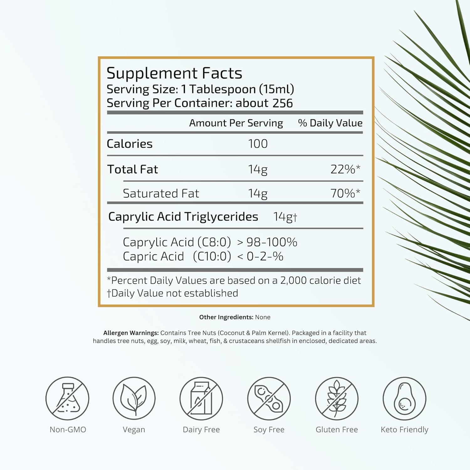 VTC VitaTradingCo. 100% Pure C8 MCT Oil - Clean Energy Source, Sustainably Sourced - Non-GMO, Paleo, Keto - 128oz, 256 Servings