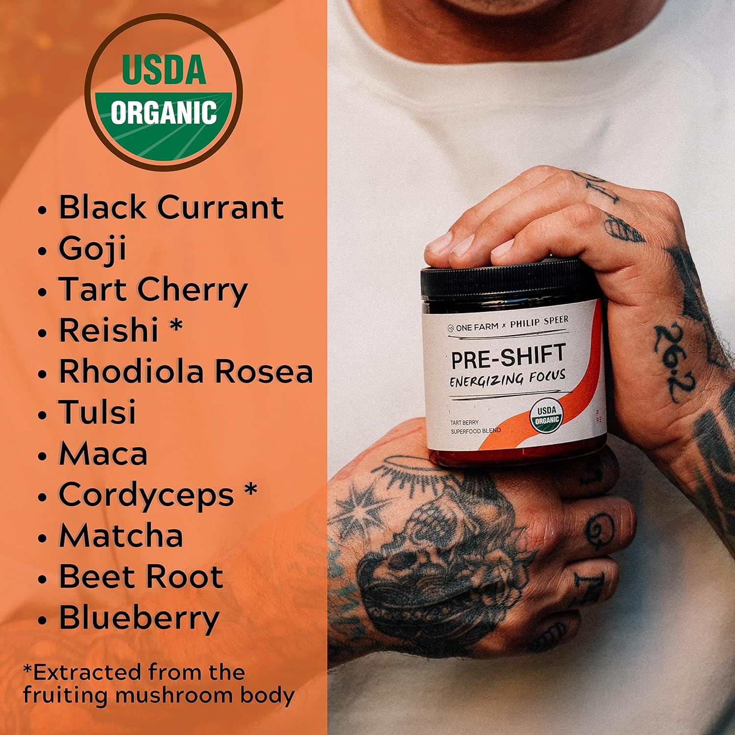 WAAYB One Farm Pre-Shift Energizing Focus Supplement with Adaptogenic Herbs for Zen-Like Focus - 45 Servings