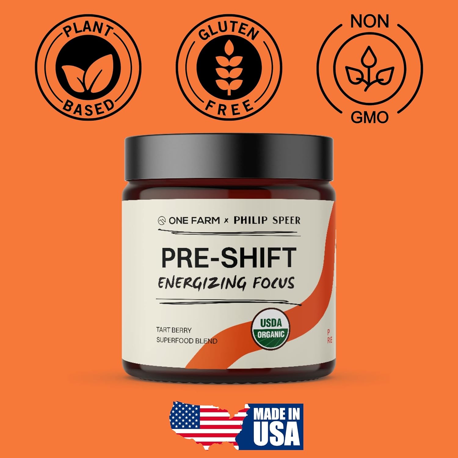 WAAYB One Farm Pre-Shift Energizing Focus Supplement with Adaptogenic Herbs for Zen-Like Focus - 45 Servings