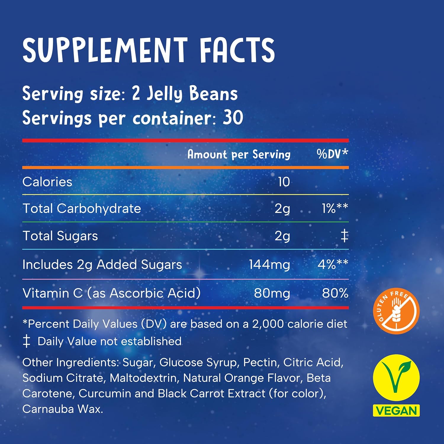 Wade & Celine's Super Beans Vitamin C Gummy Jellybeans - Immune Support for Kids, Vegan, Gluten-Free, Natural Orange Flavor - 60 Beans