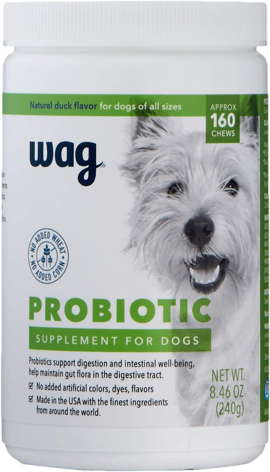 Wag Probiotic Supplement Chews for Dogs - Natural Duck Flavor, 160 Count Pack