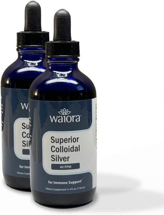 Waiora Superior Colloidal Silver Liquid Mineral Supplement, 40 PPM, Immune Support, Blue Glass Bottle with Dropper (2 Bottles/44 Servings)