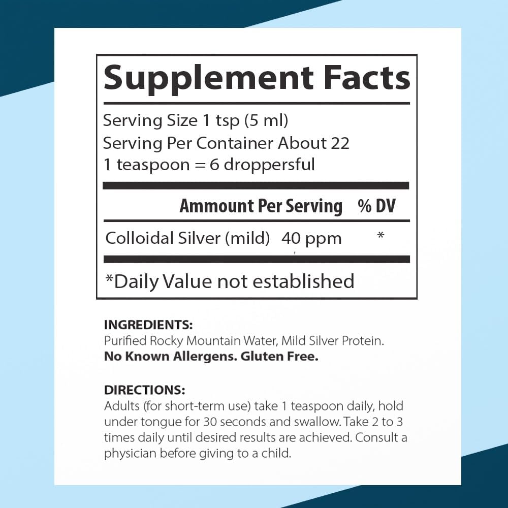 Waiora Superior Colloidal Silver Liquid Mineral Supplement, 40 PPM, Immune Support, Blue Glass Bottle with Dropper (2 Bottles/44 Servings)