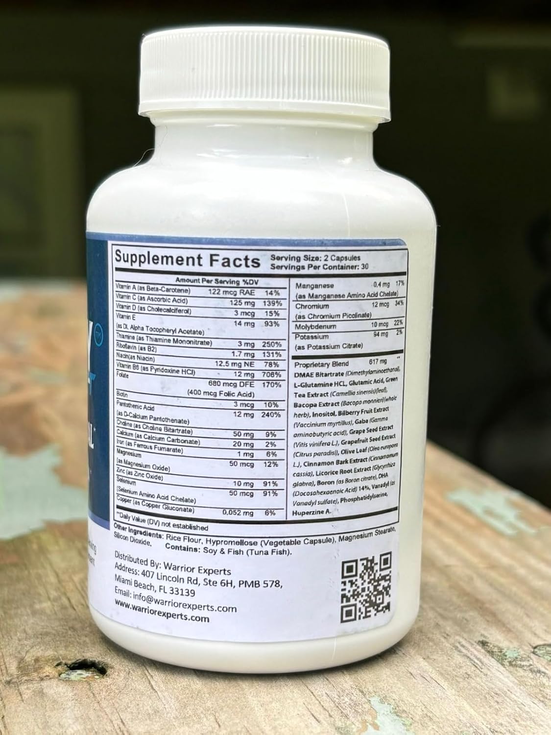 Warrior Nootropic Energy Supplements for Mental Alertness and Physical Energy - 60 Capsules with Vitamin B, DMAE Bacopa, and GABA